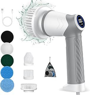 Electric Spin Scrubber cordless,IPX7 Waterproof Electric Cleaning Brush with 7 Replacement Heads, Intelligent 2 Speed Shifting,Electric Scrubber for Bathroom,Kitchen,Tile,Garden,Floor/car