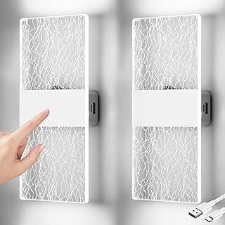 LED Touch Control Wall Lamp, Modern Indoor Dimmable Wall Light With Switch, USB Rechargeable Battery Wall Light, Magnetic Installation, Cordless White Wall Sconces Lighting 6500K, 4000mAh, 2 Pack