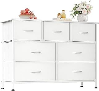 CAIYUN Chest of Drawers for Bedroom with 7 Drawers, Fabric Storage Drawer, Tall White Hallway Storage Unit