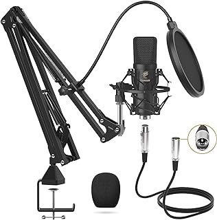 TONOR XLR Condenser Microphone Professional Cardioid Studio Mic Kit with T20 Boom Arm, Shock Mount, Pop Filter for Recording, Voice Over, Streaming, Home Studio, YouTube (TC20)