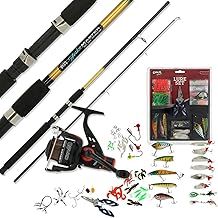 Spinning Fishing Combo 6ft 2pc Rod & Reel + Line With 101 Mixed Spinners Plugs Pliers Lure Pike Sea Freashwater Tackle