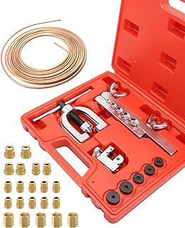 RUIZHI Brake Pipe Flaring Tool Kit - 7.62m, ø4.75mm Flaring Brake Lines, 16 Adapters + 5 Connectors, for Air Conditioning and HLK Systems