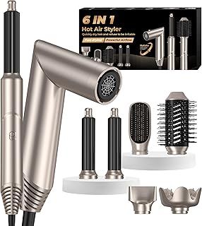 UKLISS 7 in 1 Pro Air Styler & Hair Dryer Brush Set High-Speed Ionic Hair Blow Dryer [110,000RPM] with 7 Hair Styling Tools Hair Air Styler Magic Styler Hair Dryer Hairdryers for Women Gift Set, Blue