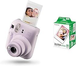 instax mini 12 instant film camera, auto exposure with Built-in selfie lens, Lilac Purple & Fujifilm mini instant film White Border, 20 shot Pack, suitable for all mini cameras and printers