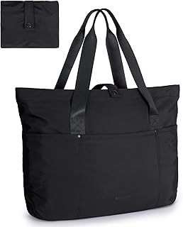bagsmart Tote Bag for Women, Foldable Tote Bag, Handbags & Shoulder Bags with Zipper for Travel, Beach, Gym, Work, School