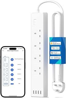 Meross Smart Power Strip, Smart Extension Lead with 20W USB Ports, Compatible with Apple HomeKit, Amazon Alexa, Google Home, and SmartThings, Timer and Voice/Remote Control, 2.4GHz WiFi