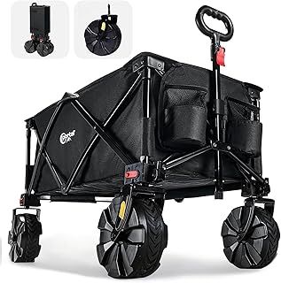 Portal Folding Beach Trolley Festival Camping Trolley Cart with All Terrain Big Wheels Heavy Duty Garden Trolley with Quick-release Wide Wheels Collapsible Pull along Wagon Trailer Supports 110kg