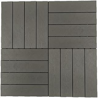 Panana 10 Pcs Composite Decking Tiles, Plastic Decking Boards, Interlocking Flooring Tiles for Indoor Outdoor Garden Patio Balcony, Squares 30 x 30cm Grey