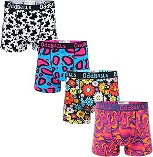OddBalls | Mens Boxers Multipack | 4 Pack | Classic Fit | Mens Underwear | Hipster Boxer Shorts | Cotton Boxers | Elastic Waistband