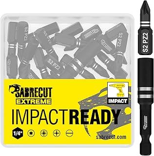 21 x SabreCut SCPA25_21 25mm PZ2 Impact Screwdriver Driver Bits Set Single Ended PoziDriv POZI No.2 Heavy Duty Including Bit Holder and Storage Box