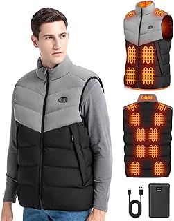 BEKOMIYA Heated Gilet for Men with 16000mAh 7.4V Power Bank, Lightweight Heated Jacket, USB Electric Jacket with 3 Temperature Levels, Winter Thermal Vest for Outdoor, Camping