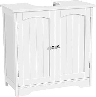 Yaheetech Under Sink Bathroom Cabinet, Floor Standing Storage Cupboard Basin Unit with 2 Doors Pedestal Under Sink Design, 60 x 30 x 60 cm, White