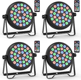 4 PCS RGB 36 LED Par Can Lights, 36W LED Stage Light with Remote Control and 4 Control Modes, Disco Lights for Parties Christmas Halloween Show Concerts