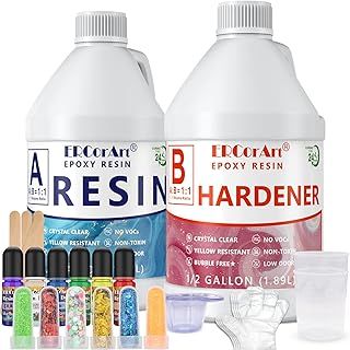 Epoxy Resin Kit - 1 Gallon/3.8 L Craft Resin with Pigment and Glitter, Crystal Clear Hardener No Bubble Fast Curing Easy Mix for River Table, DIY Casting, Casting Resin for Beginners and Professionals