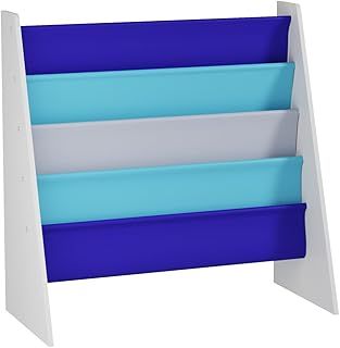 Homullel Kids Room Books & Toys Organizer Unit, Sling Bookshelf Storage Unit for Kids Books, Children's Shelves for Playroom, Kids Room, Nursery (Blue)