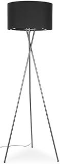 MiniSun Modern Polished Chrome Metal Tripod Floor Lamp with a Dark Grey Cylinder Shade