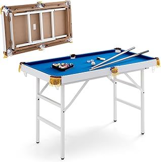 COSTWAY 4FT Billiards Table, Folding Game Pool Table with 16 Balls, 2 Cues, 2 Chalks, Triangle Rack and Brush, Portable Snooker Table Game Set for Home Party Gathering