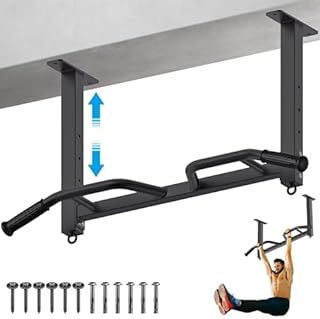32" Ceiling Mounted Pull Up Bar - Heavy Duty, Highly Adjustable, Multifunctional Chin Up Bar - Home Gym System with Punching Bag Hanger and Resistance Bands Training