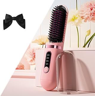 Numoya Go Brush Pro, Bella Hair Straightener Brush - Portable Cordless Straighteners for All Hair Types (Pink-Upgrade)