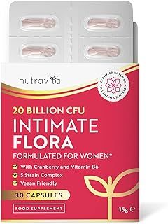 Probiotics for Women - Formulated Bio Cultures for Women’s Intimate Flora - 20 Billion CFU with 5 Live Strains and Vitamin B6 and Cranberry to Support Female Health - 30 Capsules - Nutravita