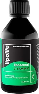 lipolife liposomal high Strength Vitamin C - 48 Servings 1000mg unflavoured. LVC1 Made in UK to GMP Standards. Vegan Gluten-Free (lipolife Gold) | Vitamin C Liquid
