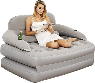 Inflatable Chair Air Couch with Air Pump, Camping Air Mattress Blow Up Inflatable Sofa Bed with Backrest, Multi-Mode Use, Easy to Storage