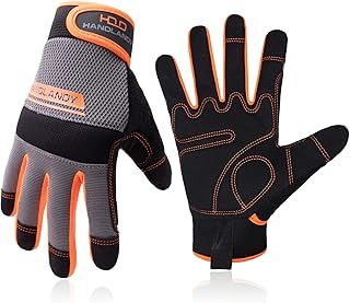 UltraLight Safety Work Gloves, Mens & Women Multi-Functional Work Gloves with Extensive Palm Protection, Mechanic Gardening Construction DIY Gloves with Touchscreen (Medium, Orange/Gray)