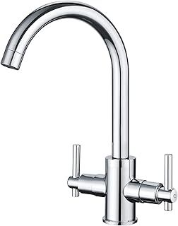 Kitchen Taps Dual Lever Sink Mixer Taps Traditional Monobloc Mixer Taps for Kitchen Sink 1 Hole Swivel Spout Chrome Double Handles Kitchen Faucet
