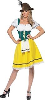 Smiffys Beer Fest Costume, Female, Yellow Dress with Attached Apron, Oktoberfest Fancy Dress, Adult Dress Up Costumes