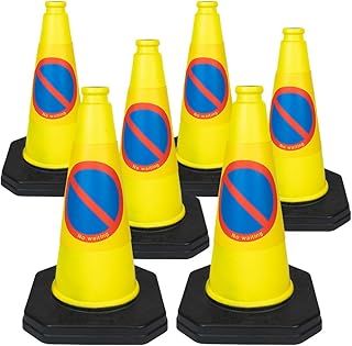 6 x 460mm 1-Piece High "No Waiting" Traffic Cones in Yellow - Strong and Durable Outdoor Cones with Very Low Centre of Gravity - U.K Made Safety Cones