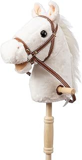 Stick Horse with Wood Wheels, Hobby Horse Toy, Real Pony Neighing and Galloping Sounds Plush Toy White 36 Inches(AA Batteries Required)
