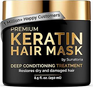 SUNATORIA Keratin Hair Mask - Professional Deep Hair Conditioner - Dry, Split End, Damaged Hair Repair Treatment - Vitamin Complex with Omega 3, 9, Vitamin E Oil - Protein Hair Care