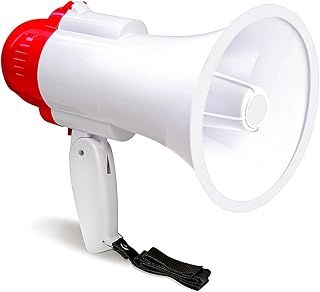 Crystals Megaphone Portable Loud Speaker 15 Watt Bullhorn with Siren Voice Record and Play | Strap & Pistol Grip Handle | Bull Horn Mega Phone with Mic to Address Large Crowds