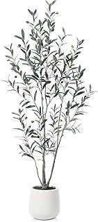 Fopamtri Artificial Olive Tree 150 cm Fake Plants with Lifelike Olive Leaves, Tall Faux Silk Olive Plant in White Planter Indoor Home Balcony Garden Decor (1 Pack)
