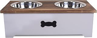 Luxury Dog Food Feeding Stand Station Stainless Double Raised Bowls Pet Feeder (Grey, Small)