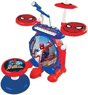 Lexibook, Spider-Man, Electronic Set for Children, Musical Toy Game, Realistic Drum Sound, 8-Keys Keyboard, MP3 Plug, seat Included, Blue/red, K610SP