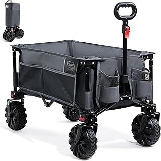 TIMBER RIDGE Festival Trolley Detachable Wide Wheels, 135L Folding Beach Trolley Cart for Outdoor Garden Picnic Shopping, 100kg Heavy Duty Foldable Camping Wagon with Adjustable Handle, Grey
