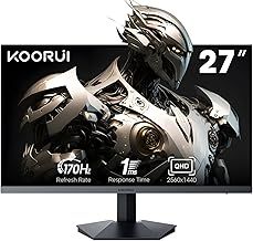 KOORUI 27 Inch Gaming Monitor, QHD 1440P, 170 Hz, IPS, 1ms, DCI-P3 90%, Adaptive Sync, HDMI/DisplayPort, Black GN07