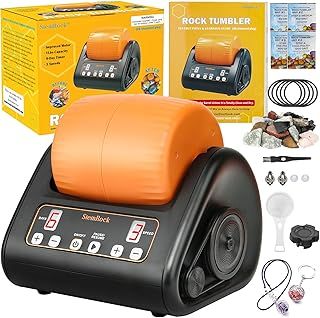 Upgraded Rock Tumbler Kit, Complete Rock Polisher Machine, Durable 1 Lb Barrel Great STEM Science Gift Adult, 9-Day Timer & 3-Speed Motor, Include Rocks, Grits and DIY Tools