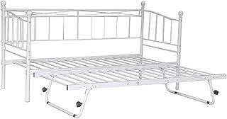 Panana Metal Single Day Bed Frame 3FT Single Guest Sofa Bed Daybeds for Living Room Bed Room Guest Room Metal Bedstead Fits for 90 * 190 cm Mattress (White Day Bed with Trundle（No Mattress）)