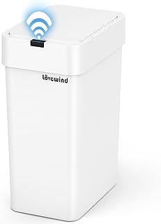 lovewind Bathroom Bin, 9L Bathroom Trash Can with Lid, Narrow Sensor Bin, Waterproof, White, for Bathroom, Bedroom, Kitchen, Office