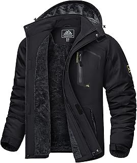 KEFITEVD Men's Waterproof Fleece Jackets Winter Warm Ski Raincoats Outdoor Thermal Coats with Detachable Hood