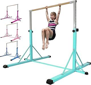 Gymnastic bar for Kids Ages 5-20 Gymnastic Horizontal bar Gymnastic kip bar - Height 35.4" to 59"/45" to 71" - 5FT/6FT Base Length - Super Sturdy Gymnastic Equipment for Home and Gym