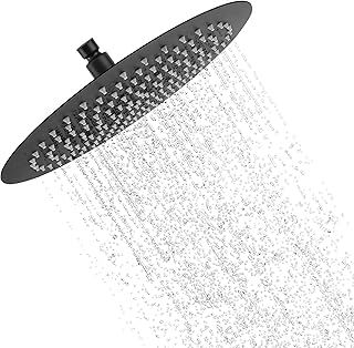 YKUKIZEE 12 inch Black Rain Shower Head Round, 30 cm Fixed Rainfall Shower Head 304 Stainless Steel, High Pressure Large Shower Head Overhead Waterfall for Bathroom