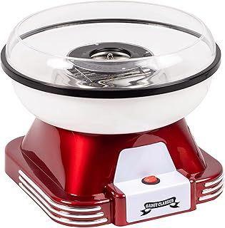 Gadgy Candy Floss Machine for Kids & Adults, Retro Cotton Maker, Suitable for Sugar or Candies, Including 10 Candyfloss Sticks, 500W, Red & White