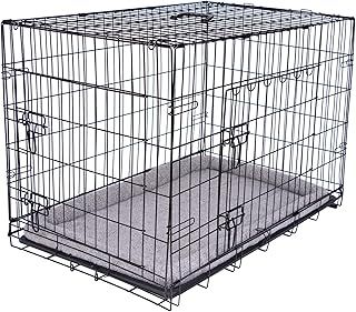 Dog Crate Puppy Cat Pet Training Cage XXL Carrier Metal Folding with Tray Double Door and Bed (XXL - 48 Inch)
