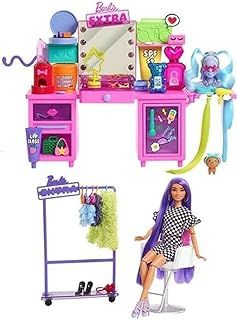 Barbie Extra Doll & Vanity Playset with Exclusive Doll, Pet Puppy, 45+ Pieces Including Clothes & Accessories, Toy Gift for Kids 3Y+, GYJ70