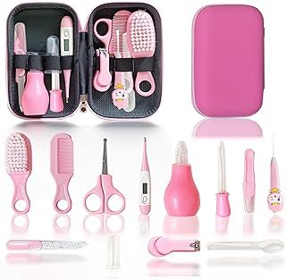 Baby Healthcare and Grooming Kit,Baby Essentials for Newborn,Baby Nail Kit with Waterproof Zipper Box, Infant Hair Brush, Toddler Comb, Nasal Aspirator, Nail Clippers (Pink)