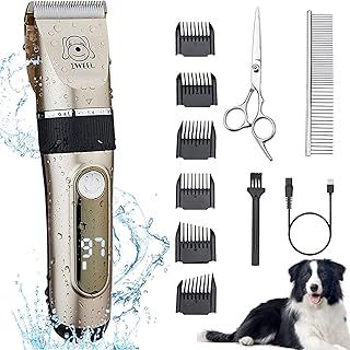 Dog Clippers, 2-Speed Professional Rechargeable Cordless Cat Shaver and Low Noise Water Proof Electric Dog Trimmer Pet Grooming Kit Animal Hair Clippers Tool with Scissors Combs