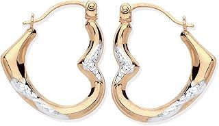 9ct Yellow & White Gold Heart Hoop Earrings